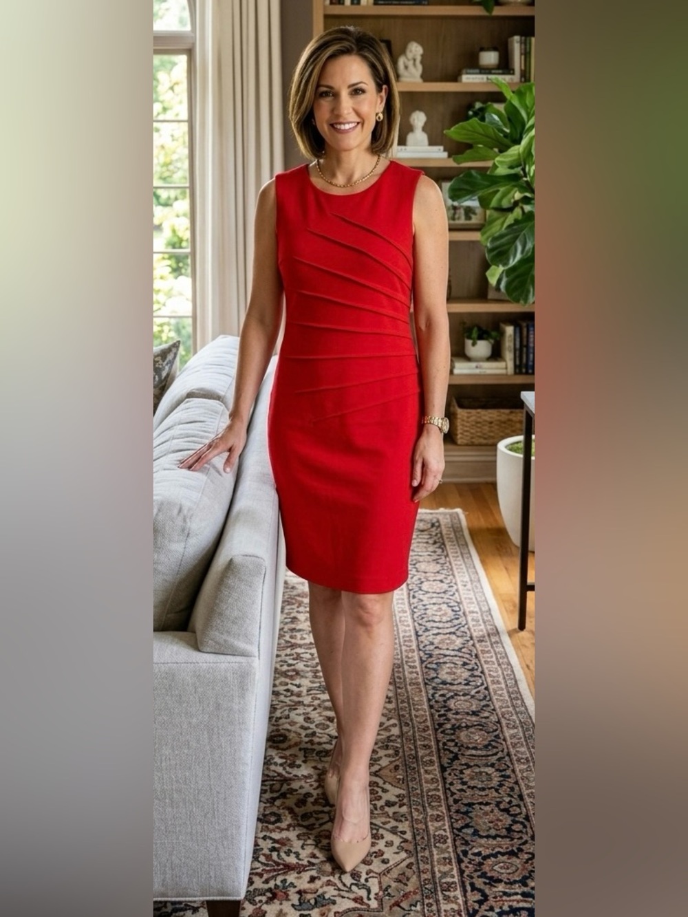 NWT Calvin Klein Red Asymmetrical Pleated Sheath Dress Sz 6